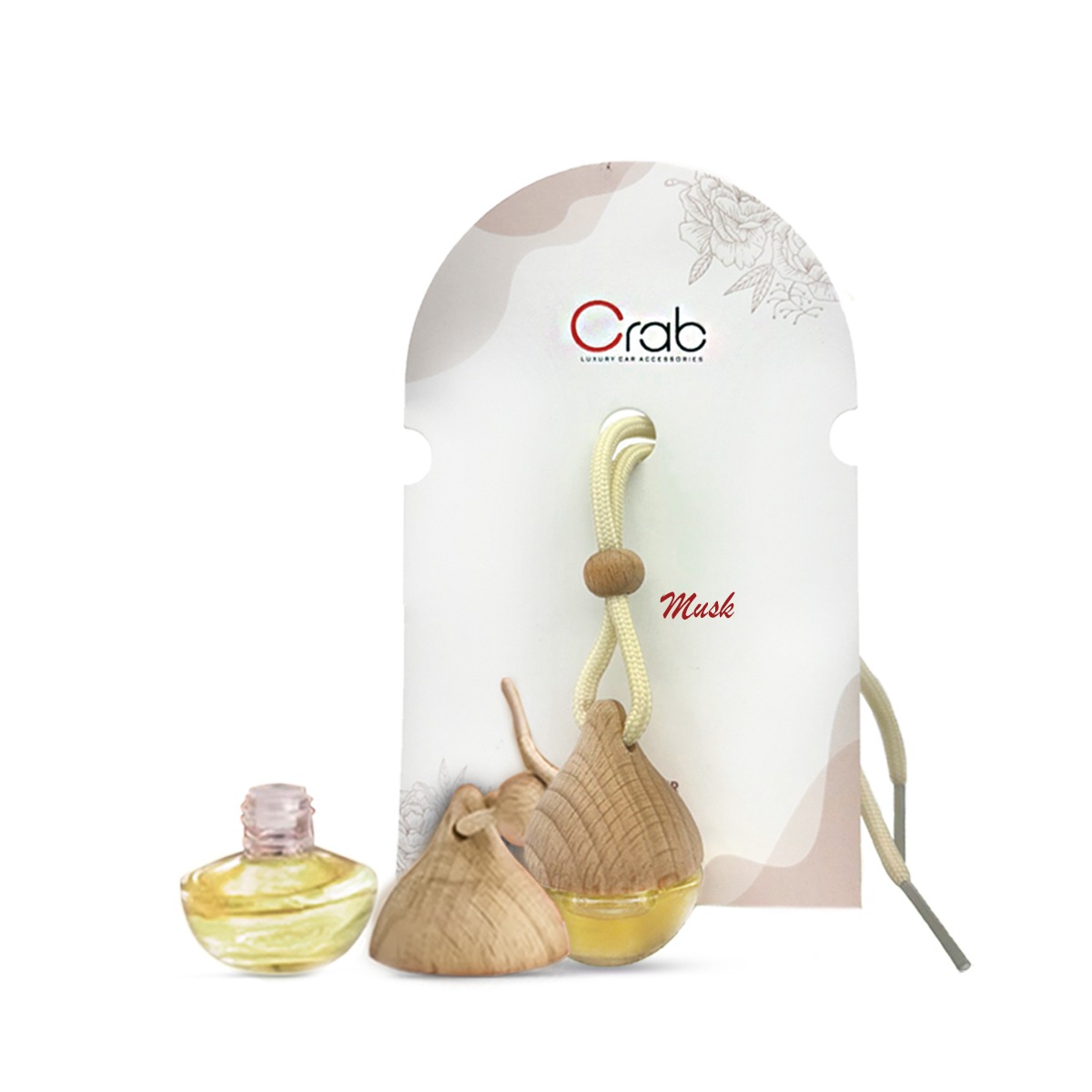 Crab Premium Car Perfume Hanging Pod |6 ML |Musk Fragrance Car Freshener |Natural Essential Fragrance Oils in Glass Bottle with Wooden Diffuser Lid |Last Upto 30 Days