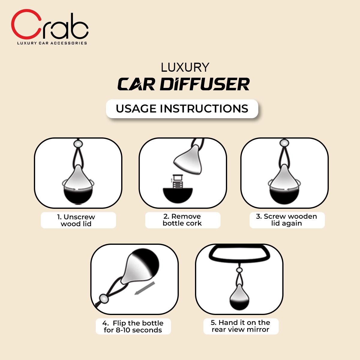 Crab Premium Car Perfume Hanging Pod |6 ML |Musk Fragrance Car Freshener |Natural Essential Fragrance Oils in Glass Bottle with Wooden Diffuser Lid |Last Upto 30 Days - Image 5