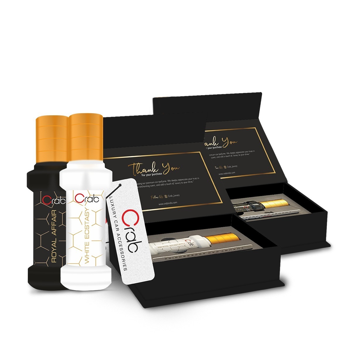 Crab Premium Luxuries Car Perfume Royal Affair & White Ecstasy Combo | Long-Lasting Elegant Fragrance Spray for Cars, Homes & Offices | Luxury Fragrance Spray for Refreshing Ambiance